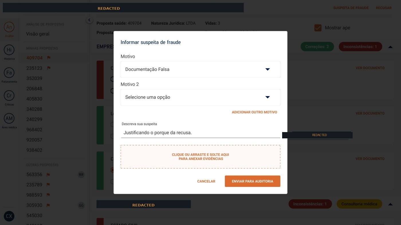 SulAmérica fraud reporting modal
