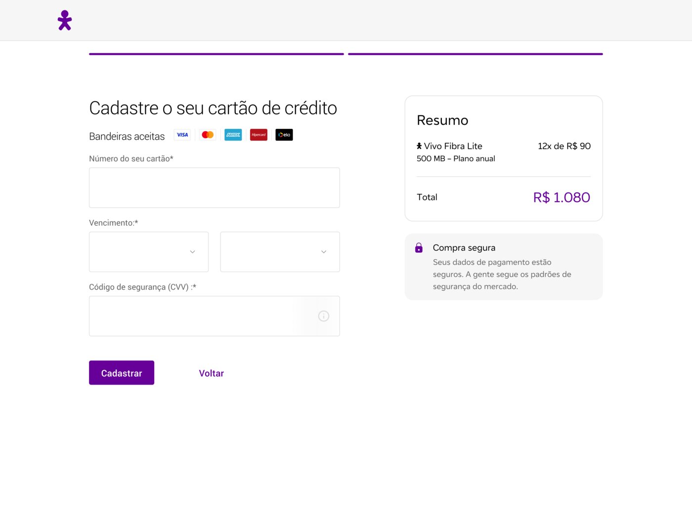Vivo Fibra Lite credit card payment form