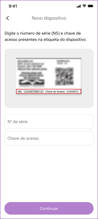 Vivo Casa Inteligente pairing — manual serial number and access key entry, with an annotated label example