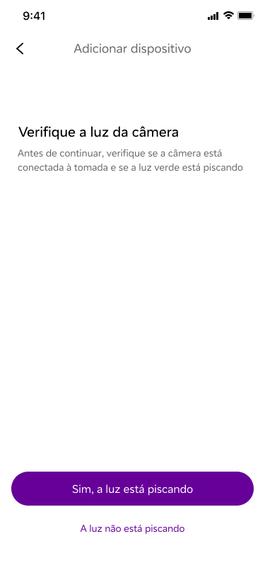 Vivo Casa Inteligente pairing — verify the camera's status light before continuing