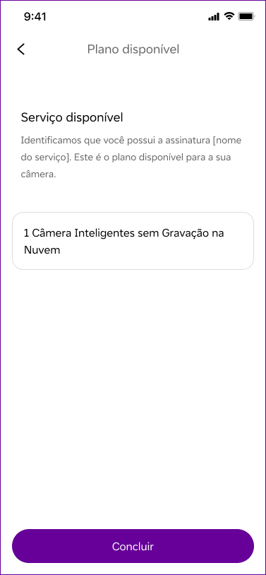 Vivo Casa Inteligente pairing — available plan detected for the camera
