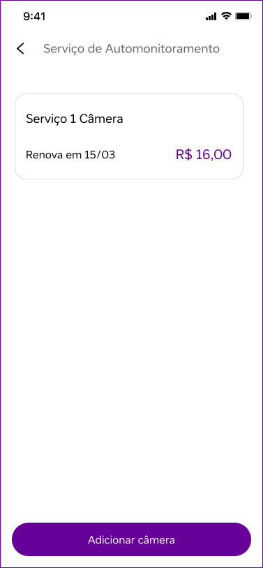 Vivo Casa Inteligente pairing — Serviço de Automonitoramento paid plan detail with renewal date and price