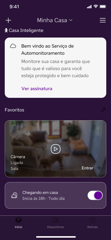 Vivo Casa Inteligente pairing — welcome message for the Automonitoramento service on the home screen