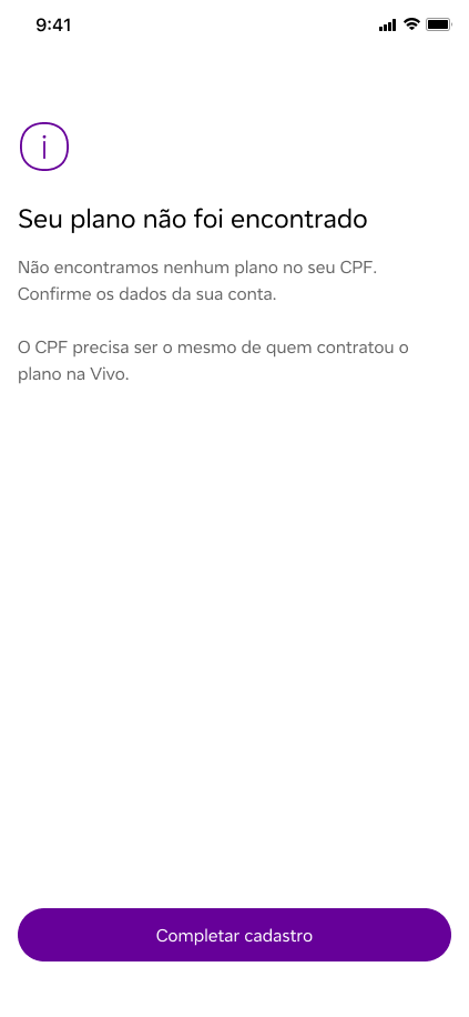 Vivo Casa Inteligente pairing — Seu plano não foi encontrado error screen, prompting to complete registration
